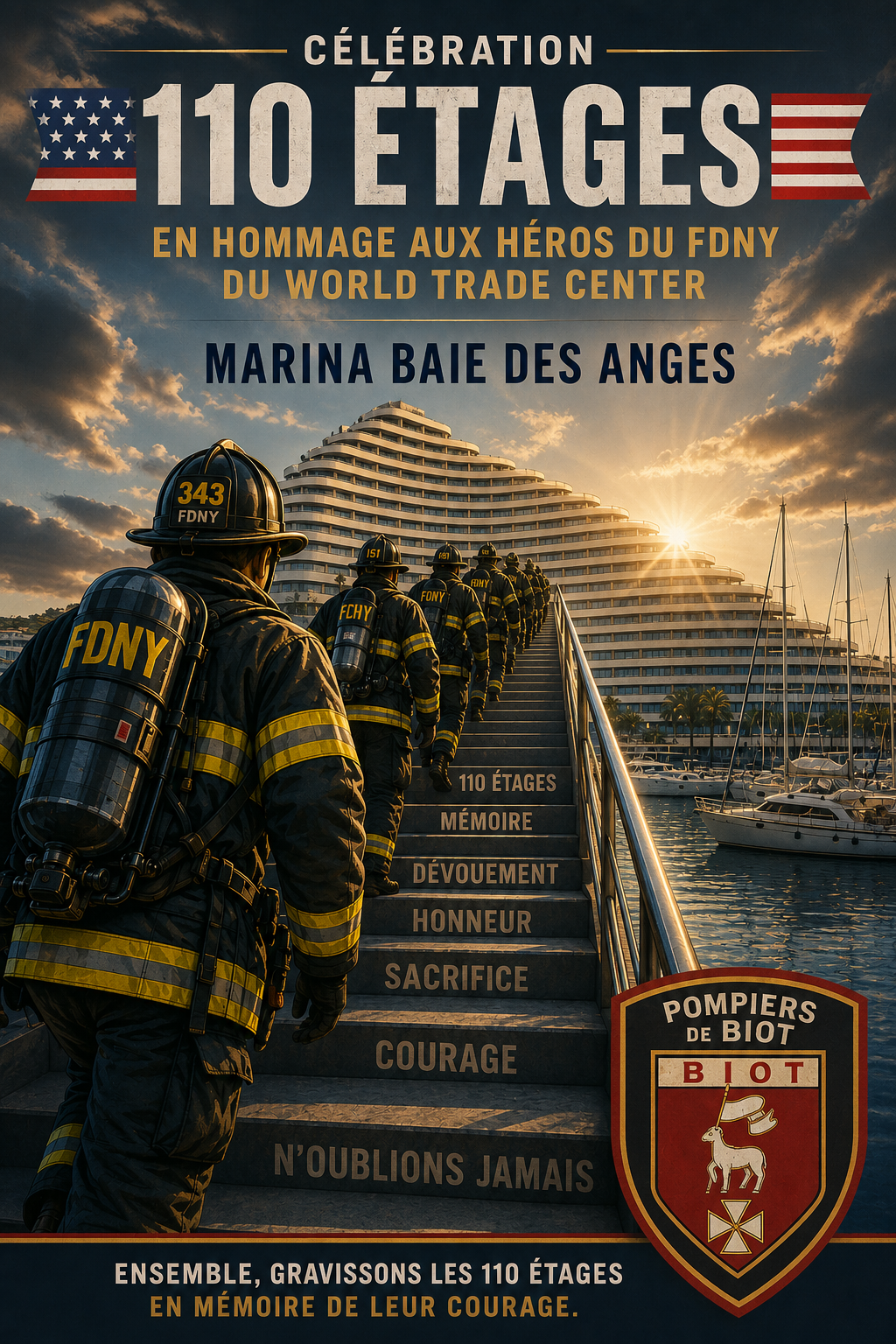 Affiche de la course 110 Étages — hommage aux héros du FDNY du World Trade Center